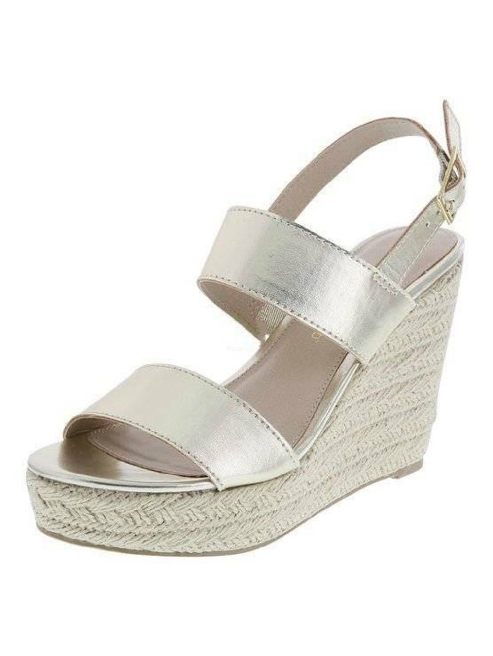 Womens Espadrille Wedge Sandals 10 Montego Bay Gold Whimsy Platform Fx Leather
